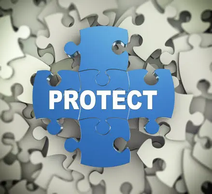Blue jigsaw with the word protect on it