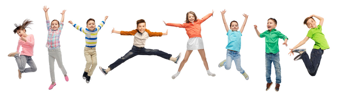 Happy children jumping in the air in various poses